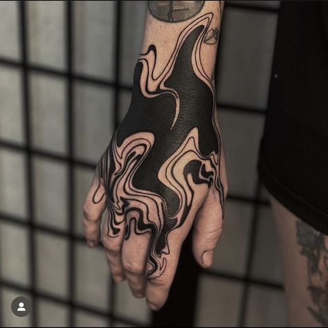 Blob Tattoos, Cyberpunk Hand Tattoo, Blackwork Hand Tattoo, Abstract Hand Tattoo, Acid Tattoo Ideas, Fluid Tattoo, Trippy Tattoo, Jagua Henna, Organic Tattoo