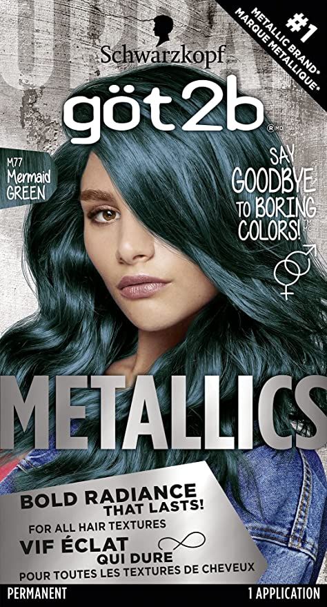 Amazon.com: Got2b Metallics Permanent Hair Color, M77 Mermaid Green : Everything Else Got2b Metallics, Metallic Hair Dye, Metallic Hair Color, Schwarzkopf Got2b, Mermaid Green, Medium Blonde Hair, Vivid Hair Color, Medium Brown Hair, Medium Blonde