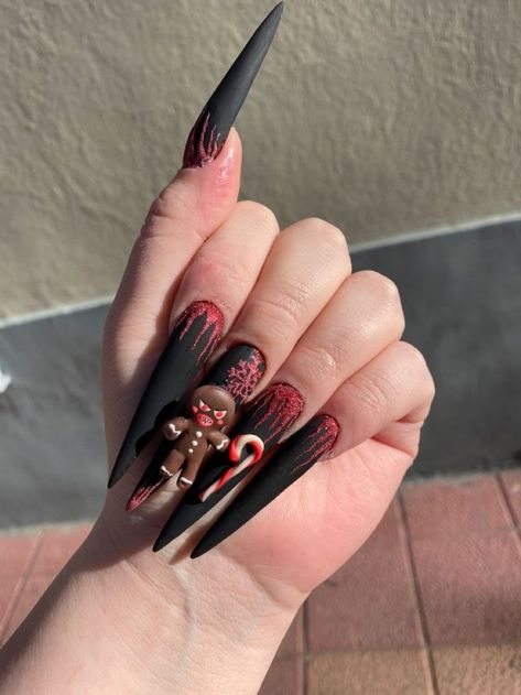 77 Fun & Festive Christmas Nails to Copy in 2023 | Christmas Nails Short Spooky Xmas Nails, Christmas Horror Nails, Horror Christmas Nails, Creepy Christmas Nails, Krampus Nails, Spooky Christmas Nails, Dark Christmas Nails, Goth Christmas Nails, Gothic Christmas Nails