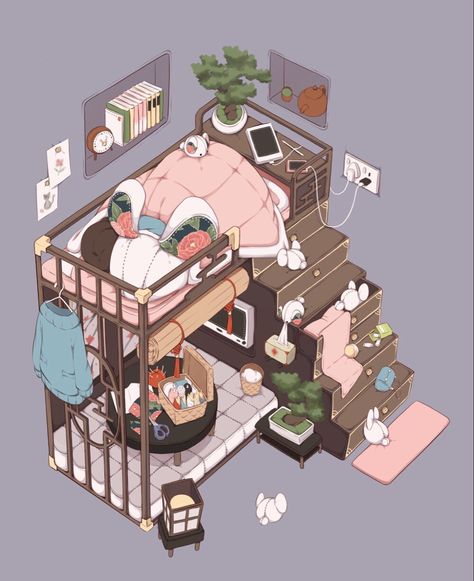 Isometric Rooms, Isometric Room, Bedroom Drawing, Isometric Drawing, Room Artwork, Isometric Art, Anime Room, Cute Kawaii Drawings, Cute House