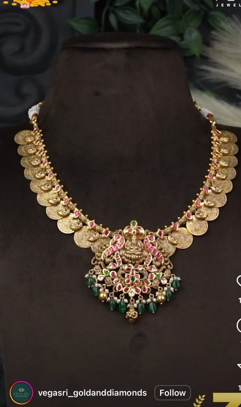 Best Kasulaperu Designs, Kasulaperu Jewellery New Models, Muthyala Haram Designs Gold, Ramparivar Necklace Designs, Kaasu Mala Gold Haram, Kasulaperu Latest Designs, Nakshi Jewellery, Gold Magic, Ganesh Pendant