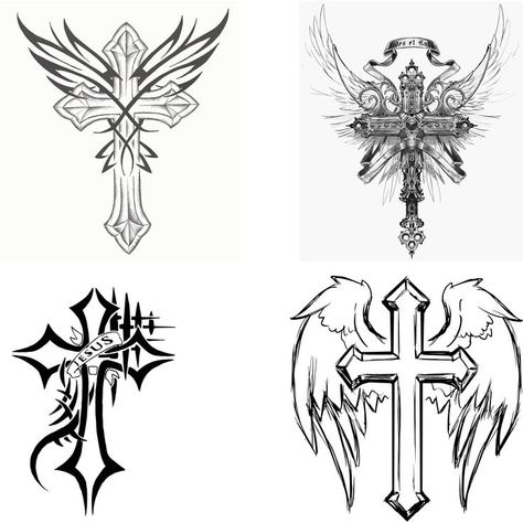 Cross Stencil, Cross With Wings Tattoo, Small Cross Tattoos, Cross Silhouette, Cross Clipart, Cross Drawing, Y2k Cross, Cross Tattoos, Sharpie Tattoos