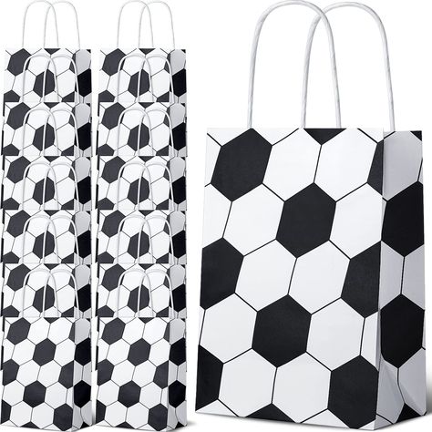 PRICES MAY VARY. Attractive Soccer Printing: designed in the theme of soccer, the soccer party favors are printed with black and white patterns, which can attract kids attention at first sight, helping you liven up party atmosphere Reliable Workmanship for Confident Using: made of quality kraft paper, the soccer goodie bags are lightweight yet serviceable, with their bottoms sealed tightly, strong enough to accommodate small items and stuffs Appropriate Size for Packaging: the soccer treat bags Soccer Snack Bags, Soccer Goodie Bags, Soccer Treats, Soccer Party Favors, Soccer Birthday Parties, Soccer Bag, Sports Birthday Party, Bags For Kids, Soccer Party