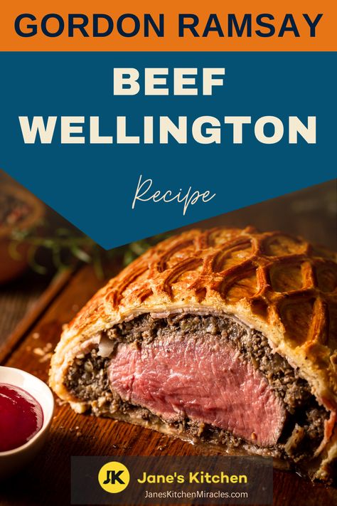 Beef Wellington on a cutting board Poor Man Beef Wellington, Beef Wellington Sauce, Vegetable Wellington, Gordon Ramsay Dishes, Gordon Ramsay Beef Wellington, Fillet Of Beef, Easy Beef Wellington, Beef Oxtail, Mini Beef Wellington