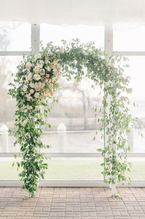 Greenery wedding ceremony arch - greenery-covered trellis with white flowers - garden #wedding decor {Blossom and Vine} White Floral Wedding Arch, Wedding Arch Greenery, Wedding Arbors, Boda Ideas, Arch Ideas, Wedding Ceremony Ideas, Wedding Decorations On A Budget, Wedding Ceremony Arch, Garden Weddings Ceremony