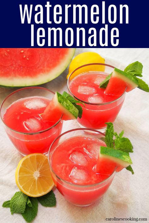 Watermelon lemonade is a wonderfully bright and refreshing twist on a classic lemonade, and is a great way to use up lots of watermelon as well. Easy, pretty and tasty, it'll be your go-to all summer long. It's also really easy to adapt to make it watermelon mint lemonade for an extra refreshing, delicious flavor. Classic Lemonade, Watermelon Mint Lemonade, Mint Lemonade, Watermelon Mint, Watermelon Lemonade, Homemade Lemonade, Lemonade Recipes, Lemonade, Watermelon