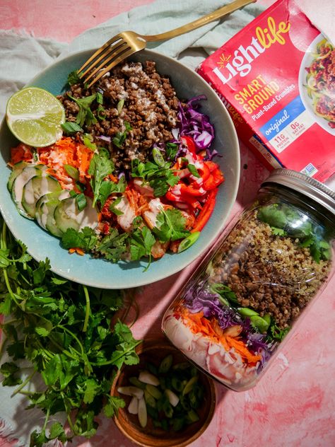 Korean Rainbow Power Bowls (High Protein Meal Prep) Plant Based High Protein, Chef Bai, Mason Jar Meal Prep, Good Gut Health, Protein Meal Prep, Power Bowl, Plantbased Recipes, High Protein Meal, High Protein Meal Prep