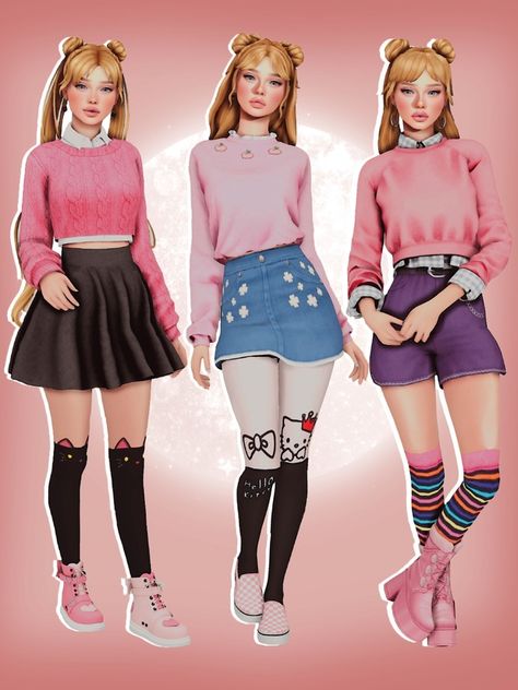 Triplet Outfits, Sims Halloween, Sims4 Shoes, Sims Accessories, Sims Challenge, Royalty Crown, Sims 4 Stories, Sailor Moon Outfit, Harajuku Clothes