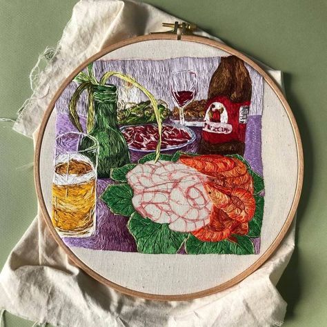 Stunning still-life embroidery by Elia Flores - Follow here: @eliafloresfraile 🤩 #contemporaryartist #contemporaryart #embroideredtextiles #embroideredart #embroidered #textileartworks #textiledesign #handstitchedartwork #artistspotlightstories #artistspotlight #contemporaryembroideryart #contemporaryembroidery #handembroidery #embroideryartist Still Life Embroidery, Spotlight Stories, Contemporary Embroidery, Embroidered Art, July 4, Art References, Contemporary Artists, Textile Design, Hand Stitching