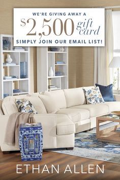 Enter now to win a $2,500 Ethan Allen gift card to put toward that new sofa, sectional, table, bed, patio set—whatever your heart desires. All you have to do is join our email list to be the first to hear about new sales and products—who wouldn’t want to do that? Sectional Table, Ethan Allen Sofa, New Sofa, Table Bed, Work Dresses For Women, Sofa Sectional, Ethan Allen, Work Dresses, Free Interior Design