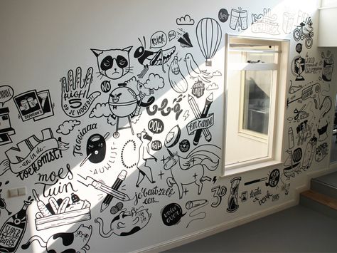 Dribbble - Mural in60seconds by Lienke Raben Office Wall Graphics, Doodle Wall, Office Mural, Wall Drawing, Mural Design, Decoration Inspiration, For You, Wall Graphics, Office Walls