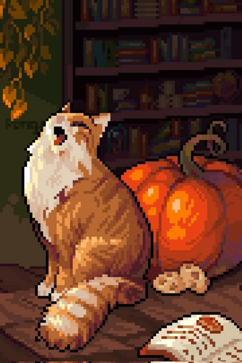 Halloween Pixel Art Wallpaper, Autumn Pixel Art, Cozy Pixel Art, Pixel Art Cat, Cat Pixel Art, Pixel Art Landscape, Piskel Art, Pixel Art Background, Arte 8 Bits