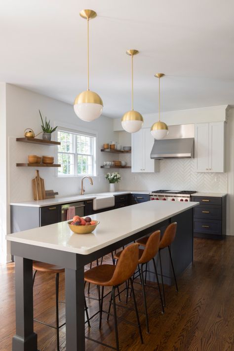 Wayne Contemporary Kitchen - Contemporary - Kitchen - Philadelphia - by Airy Kitchens | Houzz Narrow Kitchen Island, Outdoor Kitchen Countertops, Narrow Kitchen, Kitchen Rules, Kitchen Island With Seating, Classic Kitchen, Scandinavian Kitchen, Farmhouse Style Kitchen, Island Ideas