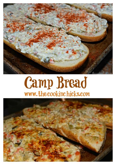 Camp Bread, Camping Appetizers, A Collage Of Pictures, Ultimate Chicken Casserole, Crawfish Bread, Collage Of Pictures, The Cookin Chicks, Delicious Chicken Dinners, Camping Foods