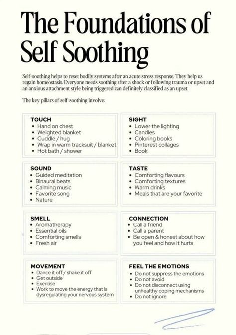 Self Soothing, Heal Your Soul, Healthy Coping Skills, Selfcare Skincare, Cognitive Therapy, Mental Health Facts, Mental Health Therapy, Mental Health Counseling, Self Care Bullet Journal