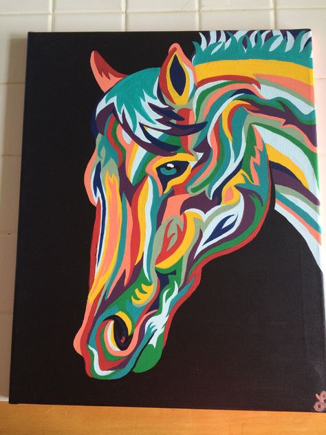 Horse painting Colourful Horse Painting, Easy Horse Painting, Horse Abstract Painting, Horse Acrylic Painting, Ducks Painting, Horse Paintings Acrylic, Horse Painting On Canvas, Colorful Horse Painting, Painting With Poster Colour