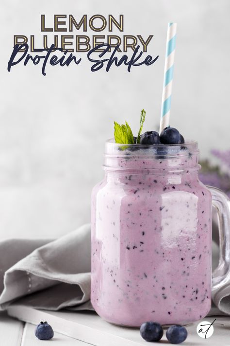 Blueberry Vanilla Protein Shake, Lemon Protein Smoothie, Blueberry Lemon Smoothie, Blueberry Cheesecake Protein Shake, Frozen Protein Shake, Protine Shake Recipe, Lemon Protein Shake, Blueberry Muffin Protein Shake, Blueberry Protein Shake