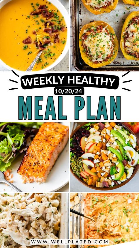 Weekly Meal Plan for the week of 10.20.24. My free weekly meal plans take the hassle out of planning for your week! Recipe include soups, salmon, and pasta! 2 Week Healthy Meal Plan, Healthy Weekly Meal Plan For Two, Healthy Menus For A Week, Healthy Food Week Plan, Healthy Weekly Meal Plan Families, Food Planning Weekly, Weekly Meal Plan For Two, Weekly Meal Plan For One, Semiglude Meal Plan