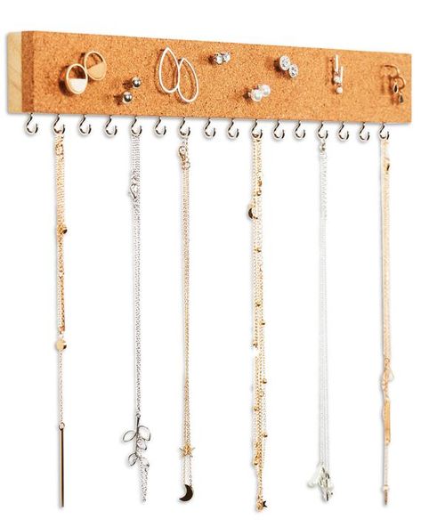 Stud Earrings and Necklace Organizer with Cork Board Rustic Jewelry Organizer, Stud Earring Organizer, Cork Board Wall, Necklace Jewelry Display, Cork Jewelry, Wall Mount Jewelry Organizer, Bracelet Organizer, Bracelet Stand, Ring Organizer