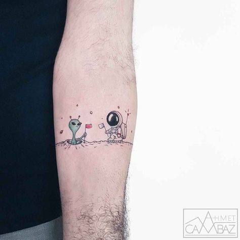 Astronaut Alien Tattoo, Simple Mario Tattoo, Cute Astronaut Tattoo, Mini Astronaut Tattoo, Small Astronaut Tattoo, Adorable Tattoos, Cosmic Tattoo, Ufo Tattoo, Astronaut Tattoo