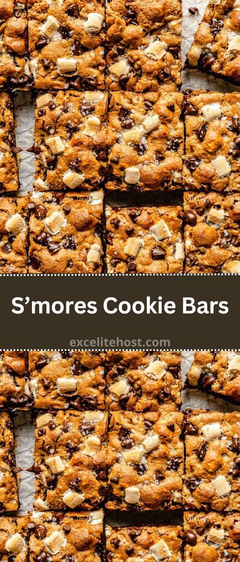 Indulge in the nostalgic warmth of campfire nights with our Heavenly S’mores Cookie Bars. Perfect for family gatherings, potlucks, or a delightful treat S’mores Cookie Bars Cooking In The Midwest, S’more Cookie Bars Recipe, Easy S’mores Cookie Bars, S’more Cookie Recipe, S'mores Cookie Bars, Recipes With S’mores, The Very Best S’mores Bars, S’more Dessert, S’mores Cookie Bars