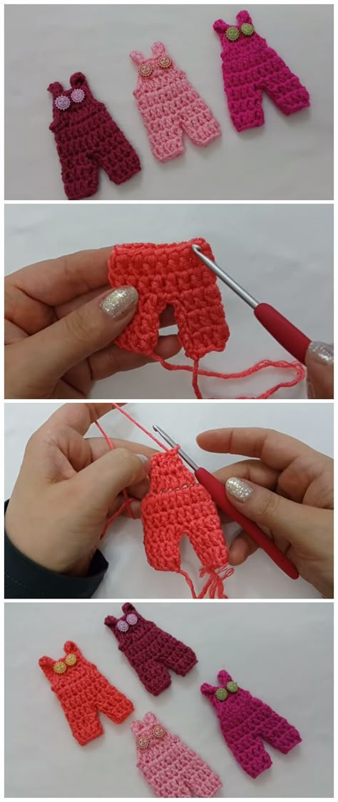 Crochet Mini Romper - Learn to Crochet - Crochet Kingdom #hanedudley194 Crochet Kingdom, Mini Romper, Miniature Knitting, Knitting Pin, Crochet Romper, Crochet Barbie Clothes, Crochet Simple, Crochet Doll Clothes, Crochet Flower Tutorial