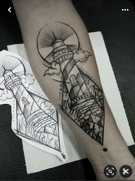 Lighthouse Tattoo Meaning, Bioshock Tattoo, Lighthouse Tattoos, Hai Tattoo, Lighthouse Tattoo, Tattoo Meanings, Paw Tattoo, Nautical Tattoo, Geniale Tattoos