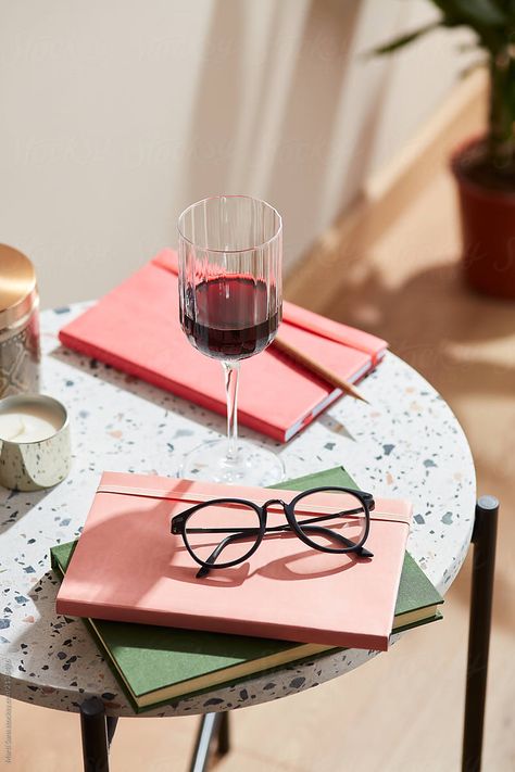 Books and wine on table. by Martí Sans for Stocksy United Wine On Table, Round Marble Table, Wine Map, Glass Photography, Wine Education, Wine Table, Branding Photoshoot Inspiration, Pink Quotes, Wine Brands