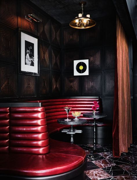 Dj Booth Restaurant, Modern Steakhouse, Restaurant Design Concepts, Bar Booth, Ihg Hotel, Ken Fulk, Leather Banquette, Dining Lounge, Yacht Interior Design