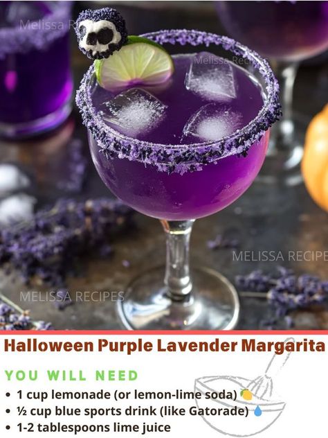 Melissa Recipes | 🎃 Non-Alcoholic Halloween Purple Lavender Mocktail 🍹 | Facebook Purple Mocktail Non Alcoholic, 17th Birthday Party Ideas, Wednesday Party, Ur Gay, Mocktail Drinks, People Eater, Halloween Purple, Lemon Lime Soda, Mocktail Recipe