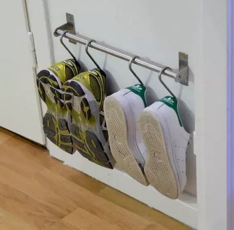 The GRUNDTAL kitchen series offers a modern solution for organizing shoes in a unique way. Transform GRUNDTAL into a stylish shoe storage unit that blends seamlessly with any decor. Maximize space and keep shoes organized with this innovative IKEA hack. Visit this article for more tips! Show Organizer Storage Ideas, Shoe Organizer Diy, Ikea Shoe Storage, Shoe Storage Hacks, Organizing Shoes, Shoe Organization Diy, Craft Room Organization Diy, Ikea Units, Shoe Storage Unit