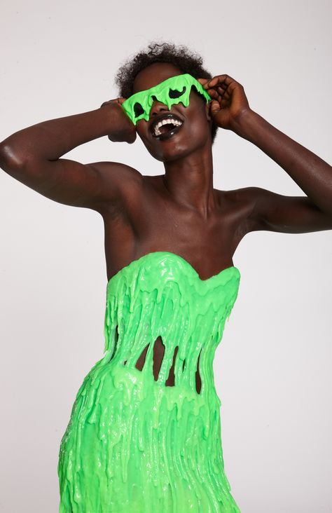 Melted by Too Faced...Bright, Vibrant, Liquid Smooth, Melt on Your Mouth! Slime Costume, Space Grunge, Fashion Friday, Club Kids, Bustier Dress, Steam Punk, Gold Fashion, Art Music, Neon Green