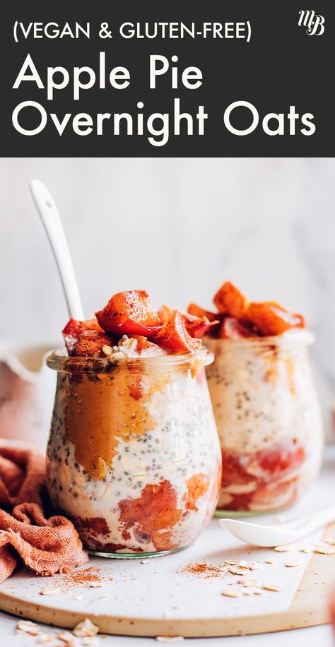 Our Vegan and Gluten-Free Apple Pie Overnight Oats are bringing alll the autumnal dessert vibes, for BREAKFAST! Just 9 ingredients to make these wholesome, naturally sweetened, meal prep-friendly delights! Apple Pie Overnight Oats, Apple Overnight Oats, Gluten Free Apple Pie, Vegan Overnight Oats, Easy Overnight Oats, Apple Bite, Breakfast Prep, Cooked Apples, Nut Butter