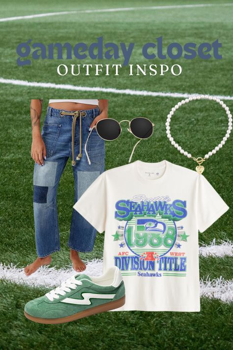 Outfit inspo to wear while supporting the Hawks   Follow the link for outfit details : Seahawks Game Day, Nfl Fashion, Sneaker Necklace, Gameday Outfit, Seattle Seahawks, Hawks, Amazon Finds, Outfit Details, Game Day