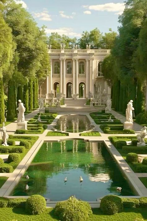 Italian Mansion Exterior, Roman Mansion, Old Money Interior Design, Old Money Interior, Roman Palace, Italian Estate, Italian Mansion, Roman Arch, Classical Garden