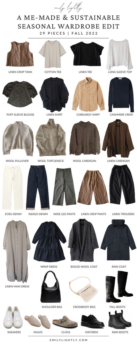 Emily Lightly, Clothes Capsule, Linen Wardrobe, Sew Bag, Wardrobe Organization, Outfit Planning, Find Style, Minimalist Clothing, Minimal Wardrobe