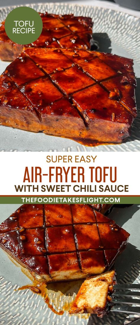 Sweet Chili Tofu Air Fryer, Bbq Tofu Air Fryer, Best Tofu Recipes Air Fryer, Tofu Block Recipe, Sweet Chilli Tofu, Airfryer Tofu Recipe, Air Fry Tofu Recipes, Plant Based Air Fryer Recipes, Airfryer Recipes Vegetarian