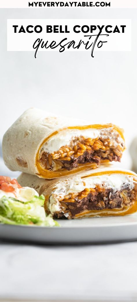 black bean quesarito pin image Quesarito Recipe, Taco Bell Copycat, Vegetarian Mexican Recipes, Taco Bell Recipes, Healthy Beans, Bean Burritos, Vegetarian Mexican, Black Bean Recipes, Flavorful Vegetables