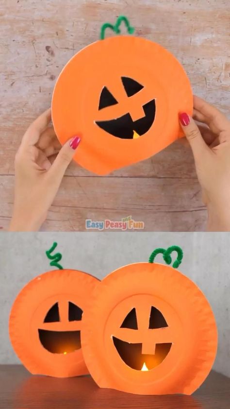 Paper Plate Pumpkin Craft, Paper Plate Pumpkin, Halloween Craft Idea, Carve Pumpkins, Dekorasi Halloween, Halloween Party Decor Diy, Pumpkin Craft, Halloween Crafts For Toddlers, October Crafts