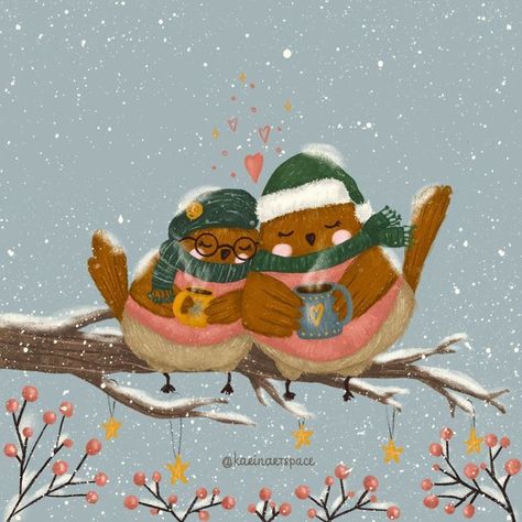 Karina💗 Illustrator on Instagram: "☕Hot drinks and cuddles to get warm and cozy on a cold winter day🐦❄❤ Having this combination I don't even mind the cold☺ What's the best way for you to stay cozy these days?💖 ⠀ ⠀ This is my entry for two wonderful winter challenges: ⠀ Week 2 "Warm and cozy" of #cozychristmaschallenge2021  💗 hosted by  ‪@colourlime ‬⁠ @peachys_pages⁠ @teri_the_butter⁠ ‪@mimimoo_illustration‬⁠ @annalunakdraws⁠ ⠀ And a prompt Day 5 "Robins" for #advent_challenge2021 ❤ hosted b Snow Illustration, Winter Drawings, Winter Illustration, I Love Winter, Winter Love, Winter Animals, Christmas Store, Christmas Drawing, How To Get Warm