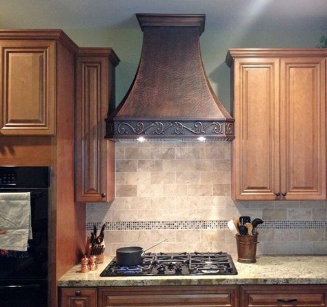 Traditional Style "Venetian" Copper Range Hood Copper Kitchen Hood, Olive Green Paints, Kitchen Copper, Copper Range, Copper Hood, Hood Ideas, Copper Range Hood, Kitchen Exhaust, Custom Range Hood