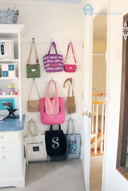 Don't know if this would be more clutter, but may be a good idea if it is somewhere hidden.  For my daughter Purse Storage, Handbag Storage, Ideas Para Organizar, Teen Girl Room, Teen Girl Bedroom, Girl Bedroom Designs