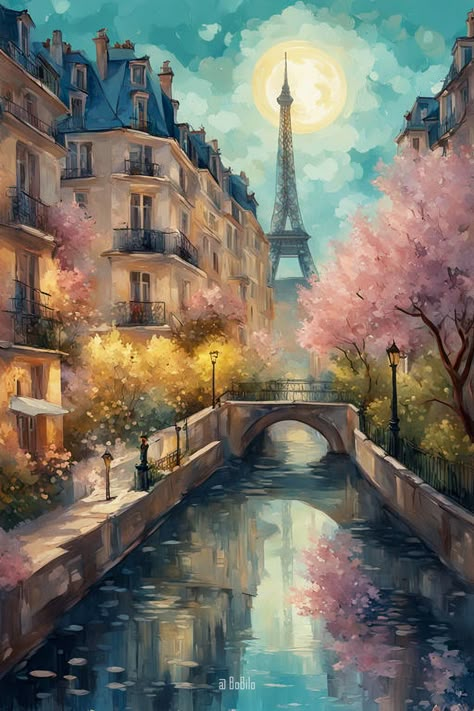 Classic beautiful spring ancient cityscape. A flavour of impressionism art Parisian Painting, Paris Painting, Glittery Wallpaper, Paris Wallpaper, Abstract Painting Print, Desktop Pictures, Impressionism Art, Ancient City, Hero Wallpaper