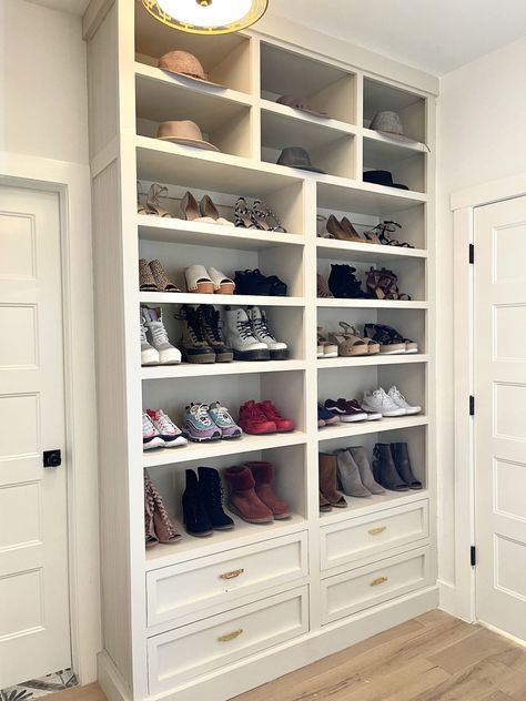 Space of the Week: A DIYer Built This Gorgeous Floor-to-Ceiling Shoe Storage Wall—and We Want One Diy Master Closet, Luxurious Dressing Room, Wall Shoe Storage, Ikea Pax Closet, Master Closet Design, Closet Built Ins, Closet Renovation, Big Closets, Shoe Shelves