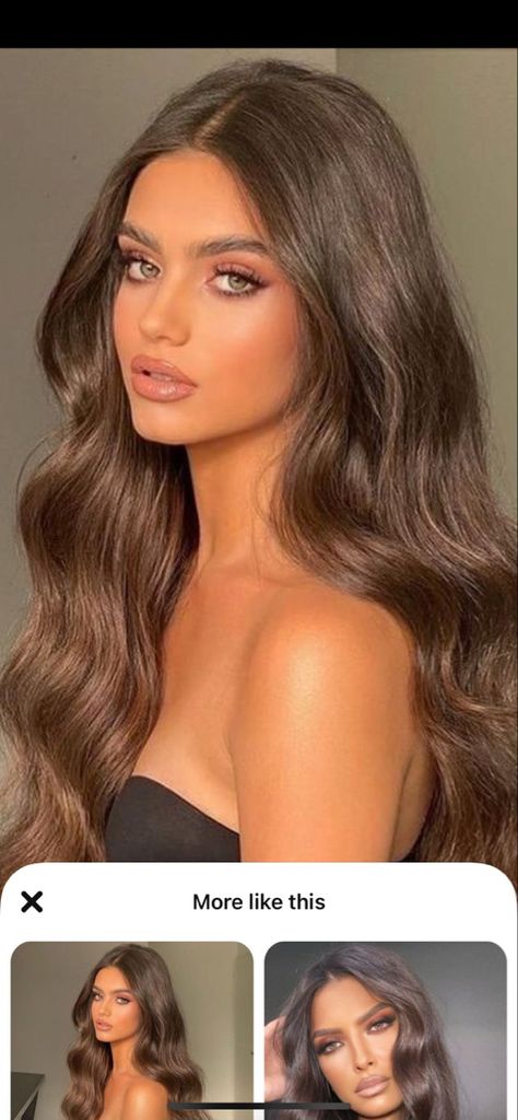 Natural Semi Formal Makeup, Wedding Hair Long Brunette Soft Curls, Prom Hair Simple Loose Curls, Brown Dress Hairstyle, Long Hairstyles Curls Formal, 28 Inch Extensions, Big Wavy Wedding Hair, Effortless Wedding Hair Down, Long Loose Curls Wedding Hair