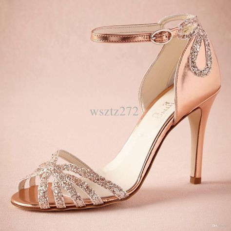 Rose Gold Glittered Heel Wedding Shoes Pumps Sandals Gold Leather Buckle Closure Glitter Party Dance 3.5 High Wrapped Heels Women Sandals Bride Flower Bride Wedding Shoes From Wsztz272, $82.57| Dhgate.Com Gold Heels Wedding, Rose Gold Glitter Heels, Rose Gold Wedding Shoes, Gold Dress Shoes, Sparkly Wedding Shoes, Wedding Shoes High Heels, Wedding Shoes Pumps, Gold Glitter Heels, Gold Wedding Shoes