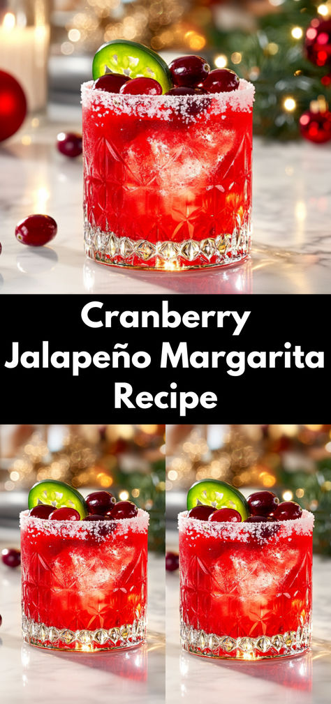 Cranberry Jalapeño Margarita Recipe Cranberry Margarita Recipe, Simple Syrup Drinks, Holiday Margaritas, Cranberry Cocktail Recipe, Spicy Margarita Recipe, Cranberry Fizz, Cranberry Simple Syrup, Cranberry Jalapeño, Holiday Drinks Alcohol