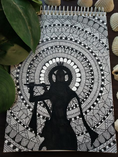 Follow me for more such art. Shri Krishna Mandala Art, Krishna Doodle Art, Krishna Doodle, Krishna Mandala Art, Krishna Mandala, Doodle Art For Beginners, Art Shadow, Shadow Drawing, Art For Beginners