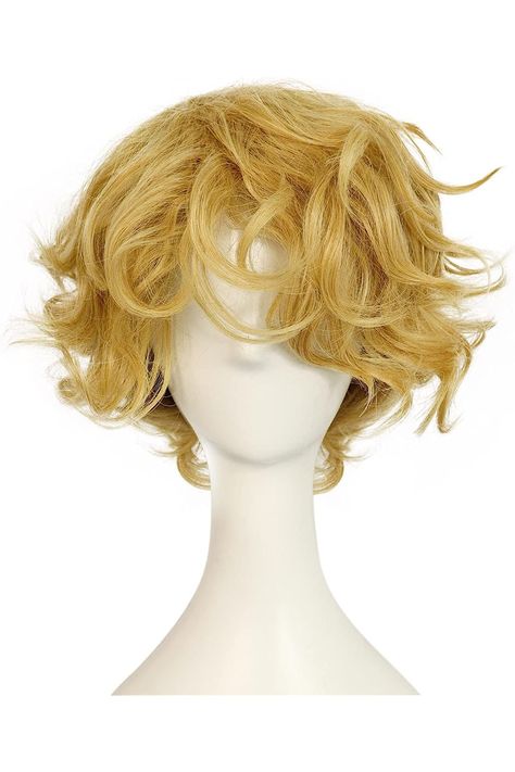 HUNIGIR Blonde Wig for Men Short Fluffy Blonde Wig Curly Male Wig Heat Resistant Synthetic Cosplay Costume Hair Wig (Blonde) Short Curly Blonde Hair Men, Male Wig Hairstyles, Male Hair Wig, Blonde Hair Man, Tommyinnit Cosplay, Blonde Wig Curly, Hair References Drawing, Dnd Oc, Cool Hair Designs