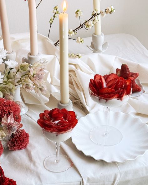 You can never have too many strawberries, especially when they’re buried in a snow-white setup 🍓 White Setup, Table Setting, Strawberries, Snow White, Table Settings, Canning, White